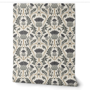 Black and Charcoal Grey Botanical Thistle Wallpaper