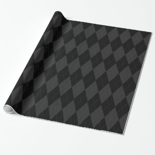 Black and Charcoal Grey Diamond Argyle Pattern Wrapping Paper