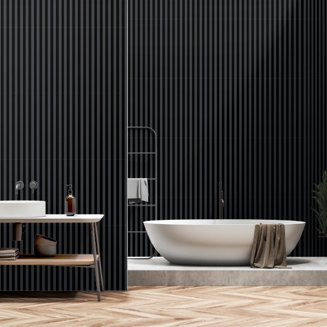Black And Charcoal Grey Stripes Wallpaper (Bathroom)