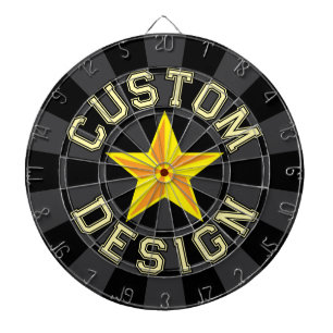 Black And Charcoal Grey, Yellow Star Custom Text Dartboard