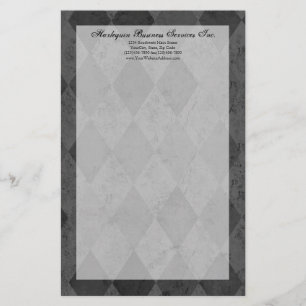 Black and Charcoal Harlequin with Script Stationery