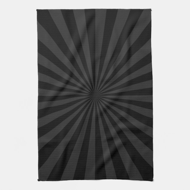 Black and Charcoal Sun Burst Decor Tea Towel (Vertical)