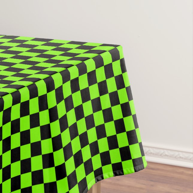 black and Chartreuse  green - retro chequerboard Tablecloth (In Situ)