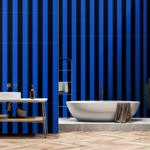 Black And Cobalt Blue Ultra Wide 4 Inch Stripe Wallpaper