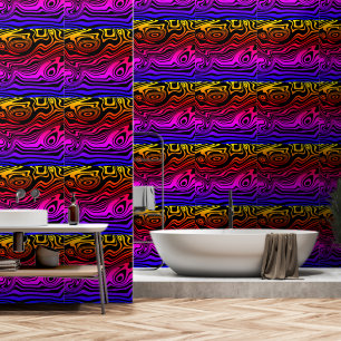 Black and Colourful Neon Abstract Waves Art Wallpaper