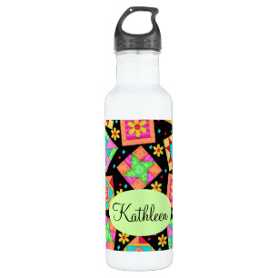 Black and Colourful Patchwork Quilt Block Art 710 Ml Water Bottle