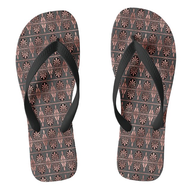 Black and Copper Art Deco Pattern Thongs (Footbed)