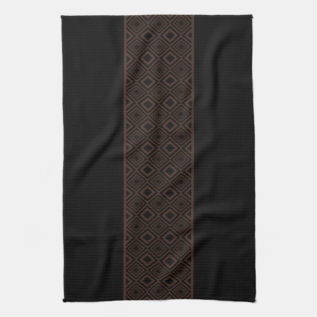 Black and Copper Diamond Pattern Tea Towel (Vertical)