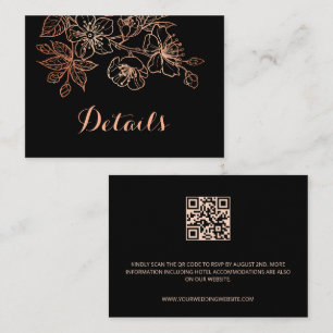 Black And Copper Floral   QR Code Goth Wedding Enclosure Card