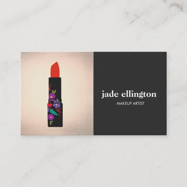 Black and Copper Makeup Artist Lipstick Beauty Business Card (Front)