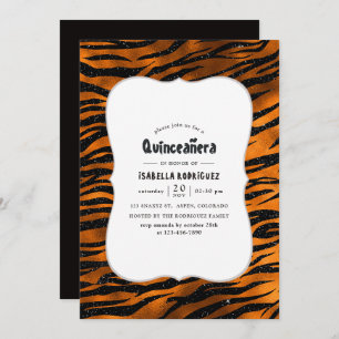 Black and Copper Tiger Stripes Pattern Quinceanera Invitation