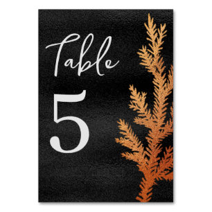 Black and Copper Winter Wedding Pine Branch Table Number