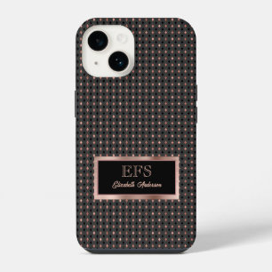 Black and Coppery Faux Rose Gold Elegant Monogram iPhone 14 Case