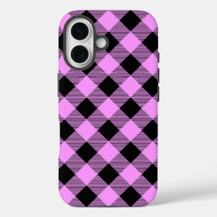 Black and Coral Checked iPhone 16 Case