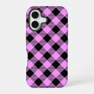 Black and Coral Checked iPhone 16 Case