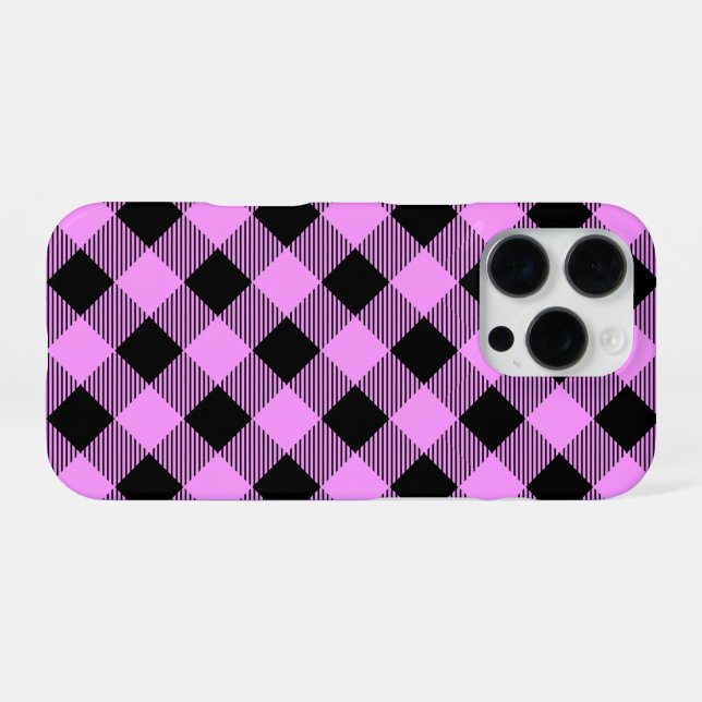 Black and Coral Checked iPhone Case (Back Horizontal)