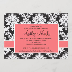 Black and Coral Damask Invitation