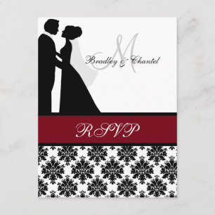Black and Cranberry Wedding Couple RSVP Card