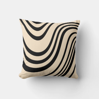 Black and cream abstract minimal striped pattern cushion