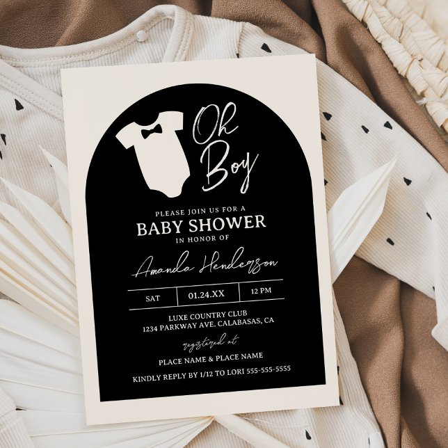 Black and Cream Boy Bow Tie Baby Shower Invitation (Creator Uploaded)