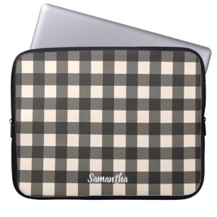 Black and Cream Check Buffalo Plaid Laptop Sleeve