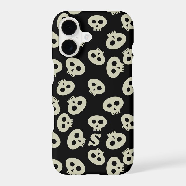Black and Cream Cute Skulls Pattern Monogram (Back)