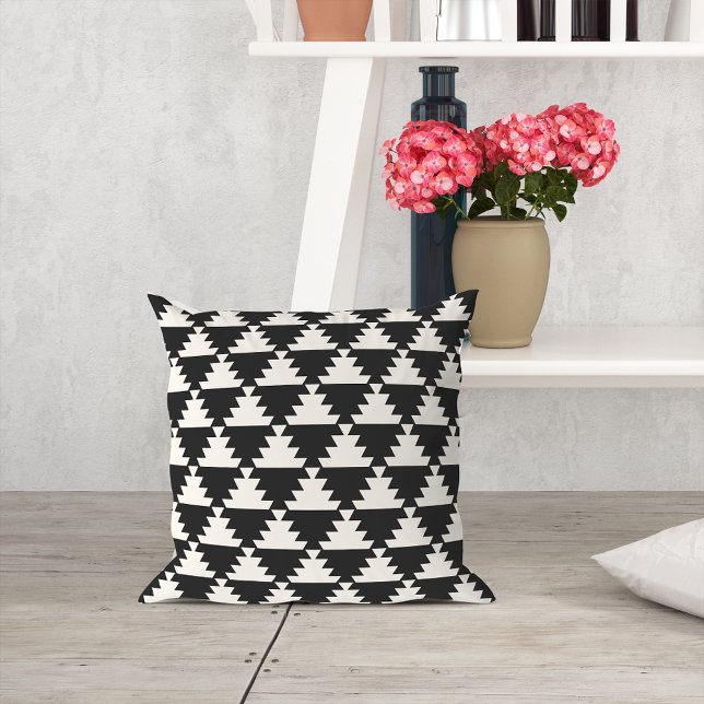 Black and Cream Modern Aztec Geometric Pattern Cushion (Creator Uploaded)