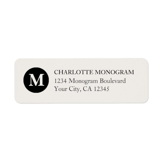 Black and Cream Monogram Return Address Label (Front)