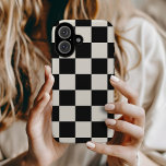 Black and Cream Retro Check iPhone 16 Case<br><div class="desc">Trendy boho chequerboard print phone case in black and cream colours. Use the design tools to add your own monogram,  name or other text,  or change the background colour to create a unique one of a kind device cover.</div>
