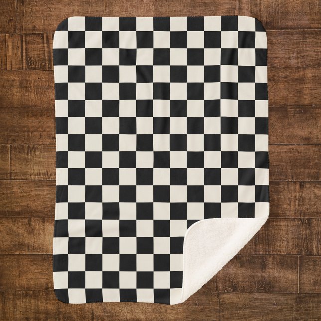 Black and Cream Retro Check Sherpa Blanket (Creator Uploaded)