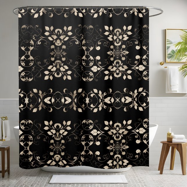 Black and Cream Shower Curtain With Flowers (Creator Uploaded)