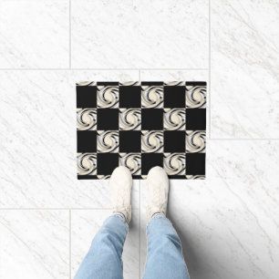 Black And Cream Swirls Check Pattern Doormat