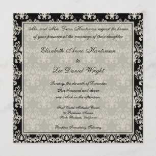 Black and Cream Vintage Damask Lace Wedding Invita Invitation