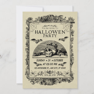 Black and Cream Vintage Halloween Party Invitation