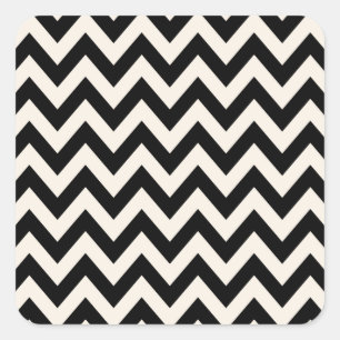 Black And Cream White Chevron, Zigzag Herringbone Square Sticker