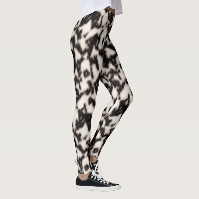 Black and Cream White Faux Animal Fur Leggings (Right)