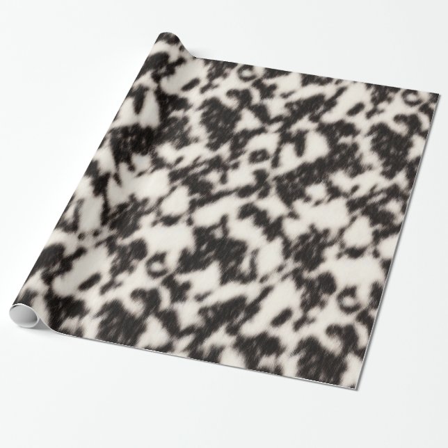 Black and Cream White Faux Animal Fur Wrapping Paper (Unrolled)
