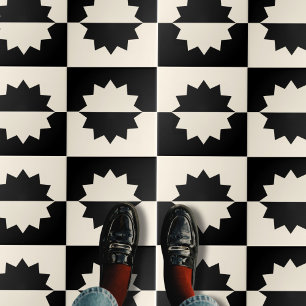 black and Crean Sun Mid Century Modern Ceramic Tile