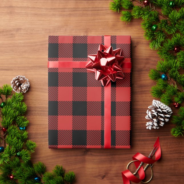 Black and Custom Colour Buffalo Plaid Wrapping Paper (Holiday Gift)