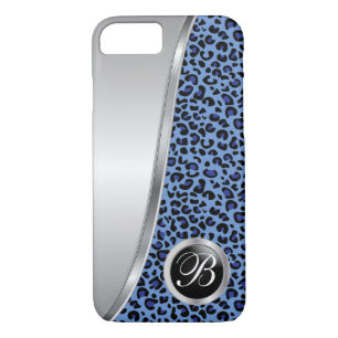 Black and Dark Blue Leopard Print   Monogram iPhone 8/7 Case