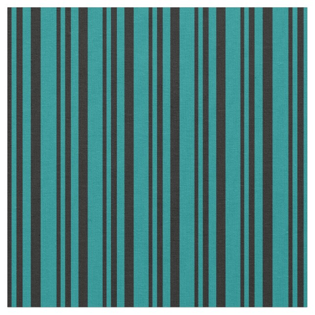 Black and Dark Cyan Stripes/Lines Pattern Fabric (Close Up)