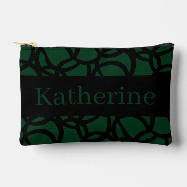 Black and Dark Green Pattern Name Small Accessory Pouch (Front)