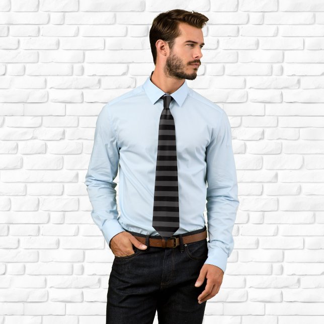 Black and Dark Grey Horizontal Stripe Tie (Black and Dark Grey Horizontal Stripe Neck Tie)