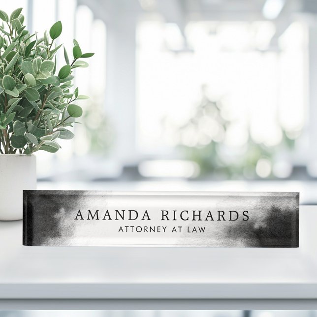 Black and dark grey watercolor nameplate (Black and dark gray watercolor desk name plate)