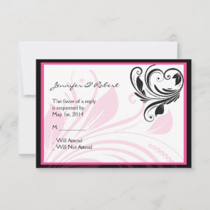 Black and Dark Pink Floral Scroll Response Card