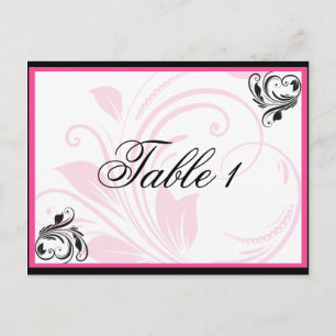 Black and Dark Pink Floral Scroll Table Number Postcard