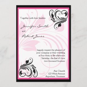 Black and Dark Pink Floral Wedding Invitation
