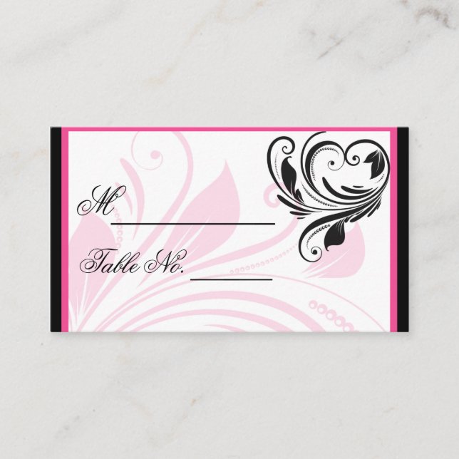 Black and Dark Pink Floral Wedding PlaceCard (Front)