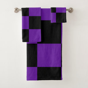 Black and Dark Purple Square Pattern Bath Towel Set