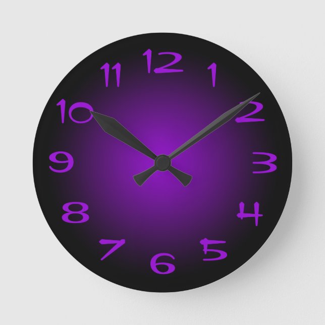 Black and Dark Violet Radial Gradient Round Clock (Front)